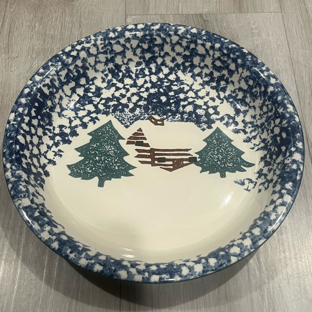 Blue and White Ceramic Bowl with Tree Design